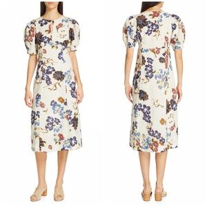 Sea New York Margherite Floral Print Puff Sleeves Midi Dress Size 0